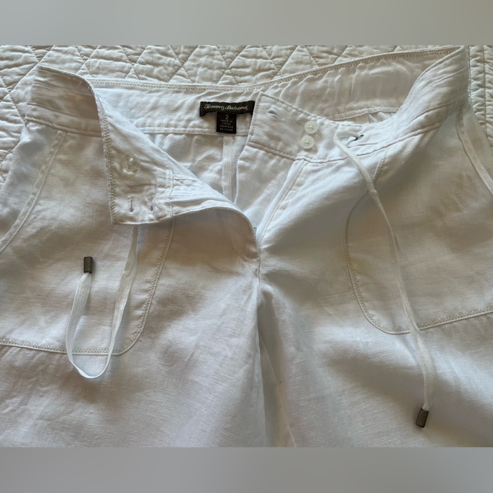 TOMMY BAHAMA WHITE WIDE LEG LINEN PANTS SIZE 2 - Picture 4 of 6